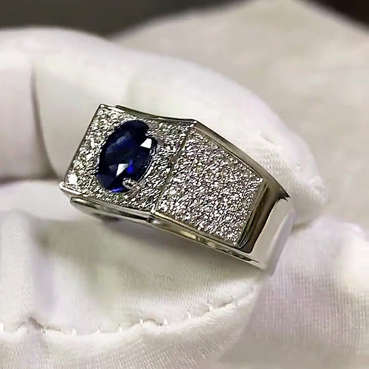 2ct Oval Cut Blue Sapphire Men's Engagement Ring