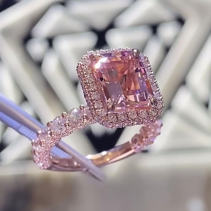 7ct Halo Emerald Cut Pink Sapphire Engagement Ring