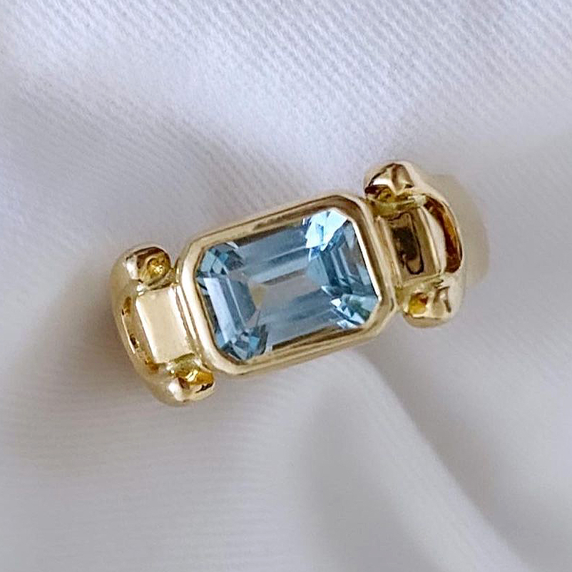 4ct Emerald Cut Aquamarine Sapphire Engagement Ring