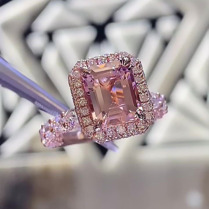 7ct Halo Emerald Cut Pink Sapphire Engagement Ring
