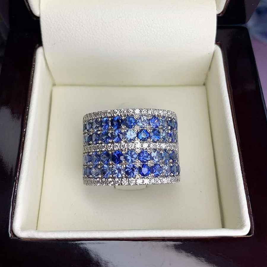 9.75ct Round Cut Blue Sapphire Eternity Ring