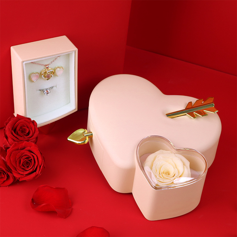 Heart-pierced Pink Rose Jewelry Box