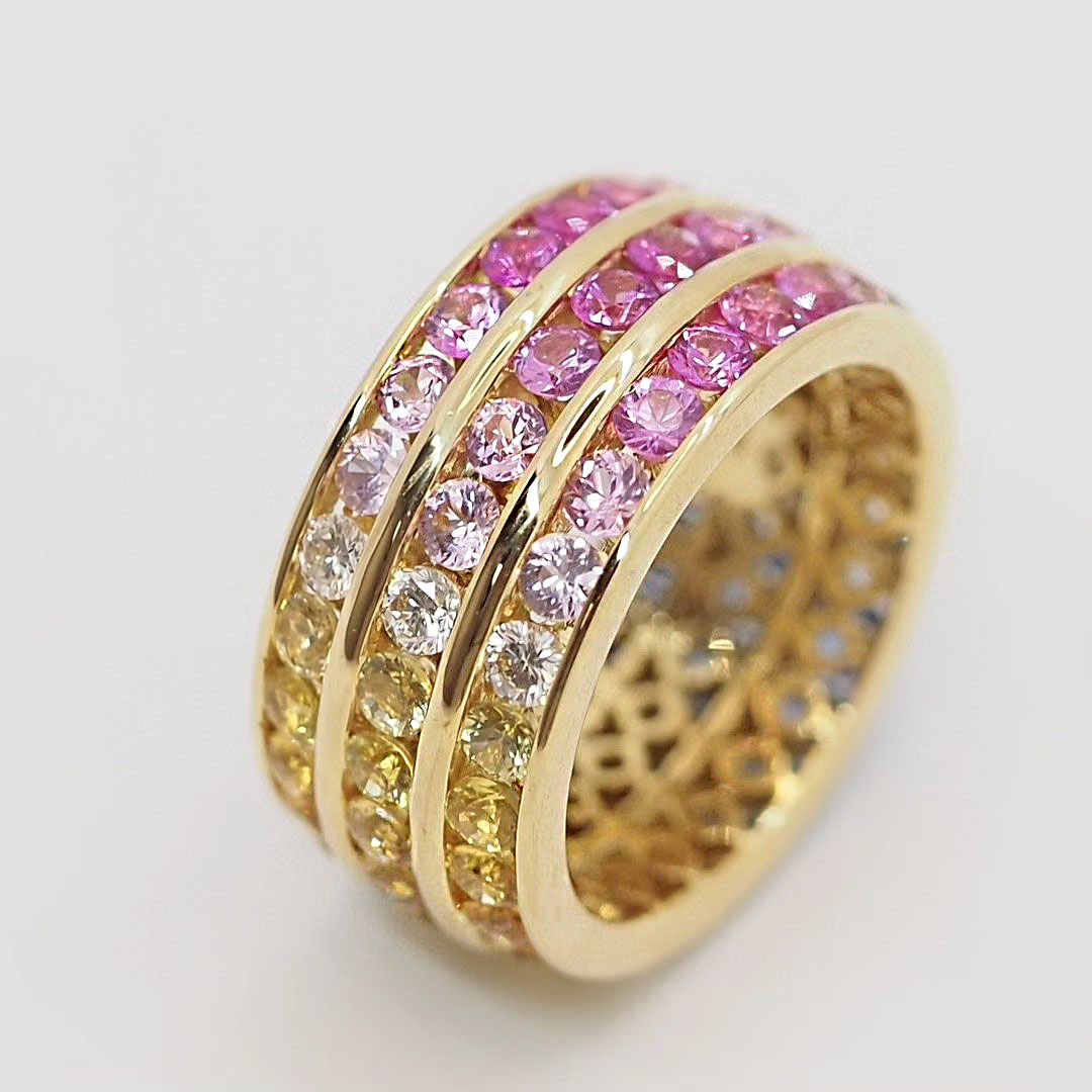 7.85ct Round Cut Rainbow Sapphire Eternity Ring