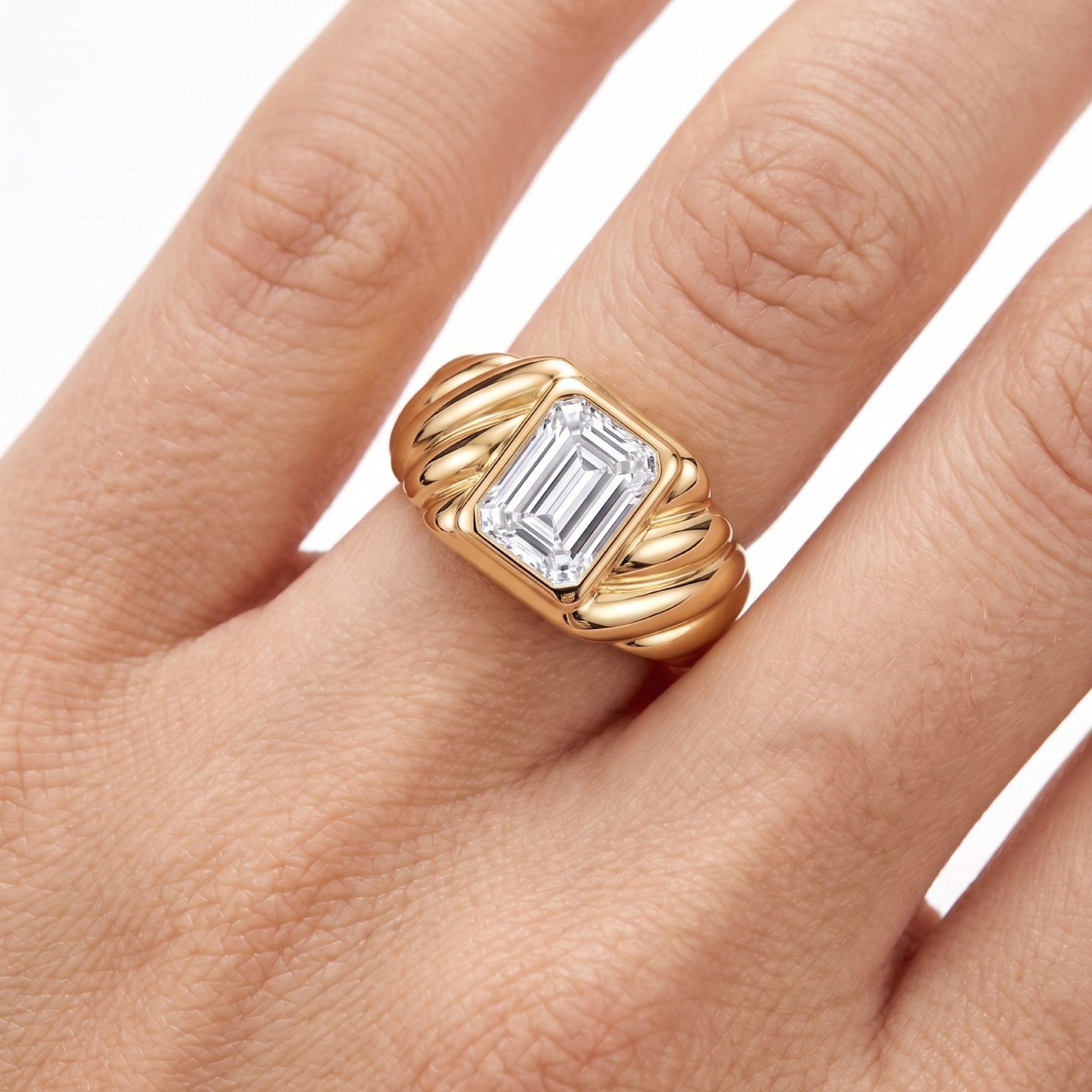 Original Design - 4ct Emerald Cut White Sapphire Engagement Ring