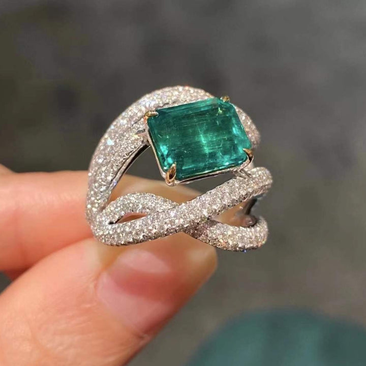 5ct Luxury Emerald Cut Emerald Sapphire Cocktail Ring