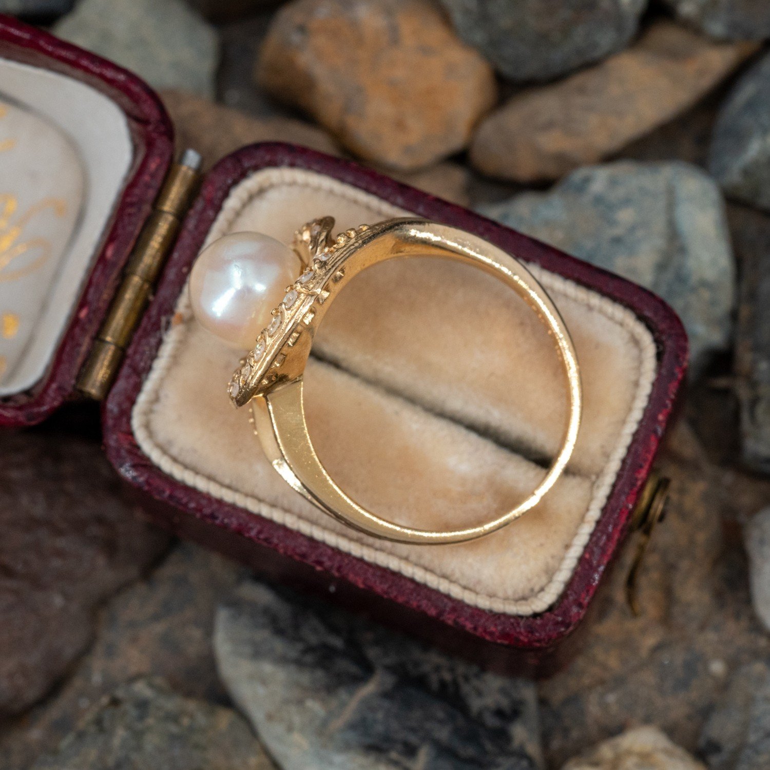 9mm Pearl Round Cut White Sapphire Engagement Ring