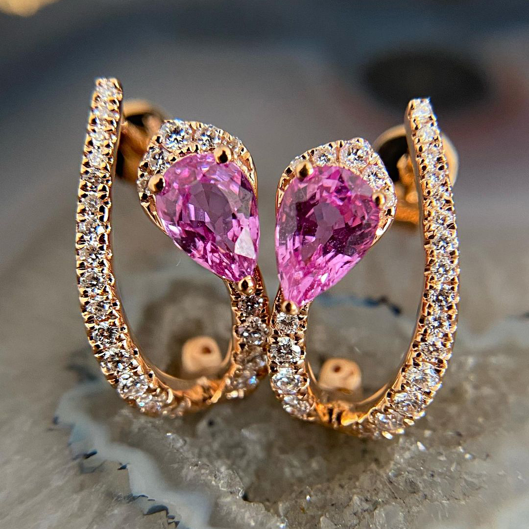 Pear Cut Pink Sapphire Cuff Earrings