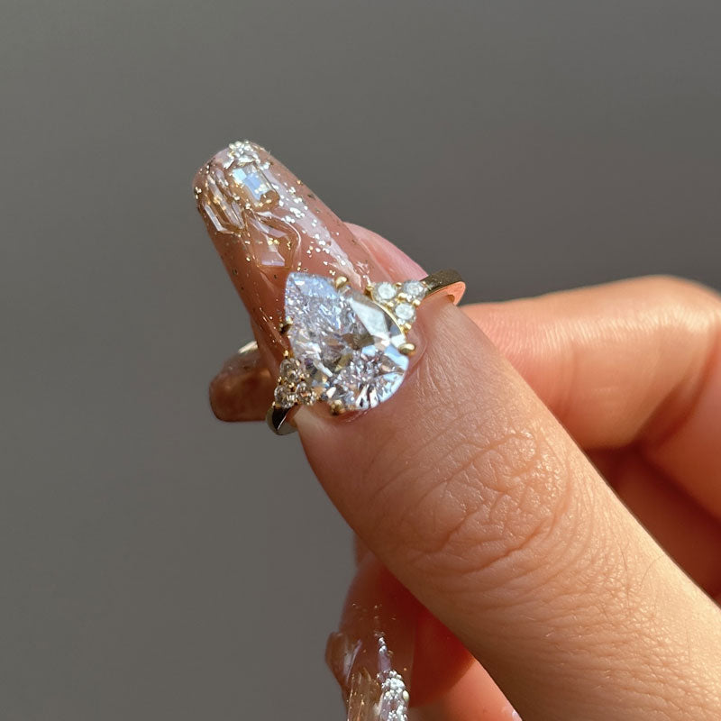 4ct Pear Cut White Sapphire Engagement Ring