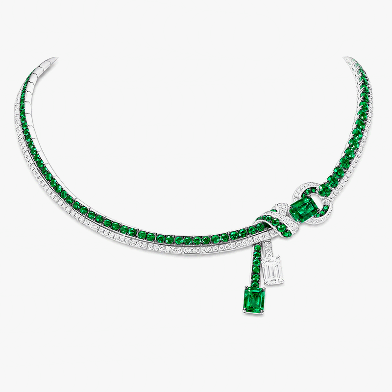 Multi-Cut Emerald & White Sapphire Occasion Necklace