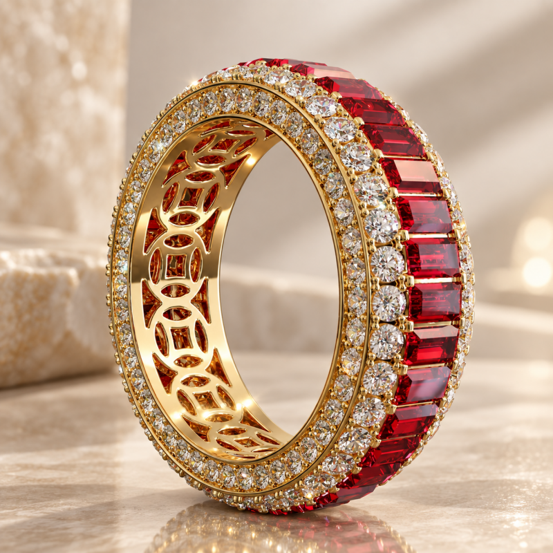 Fashion 8.45ctw Rectangle Cut Red / Green Sapphire Wedding Band(2 Color Options）