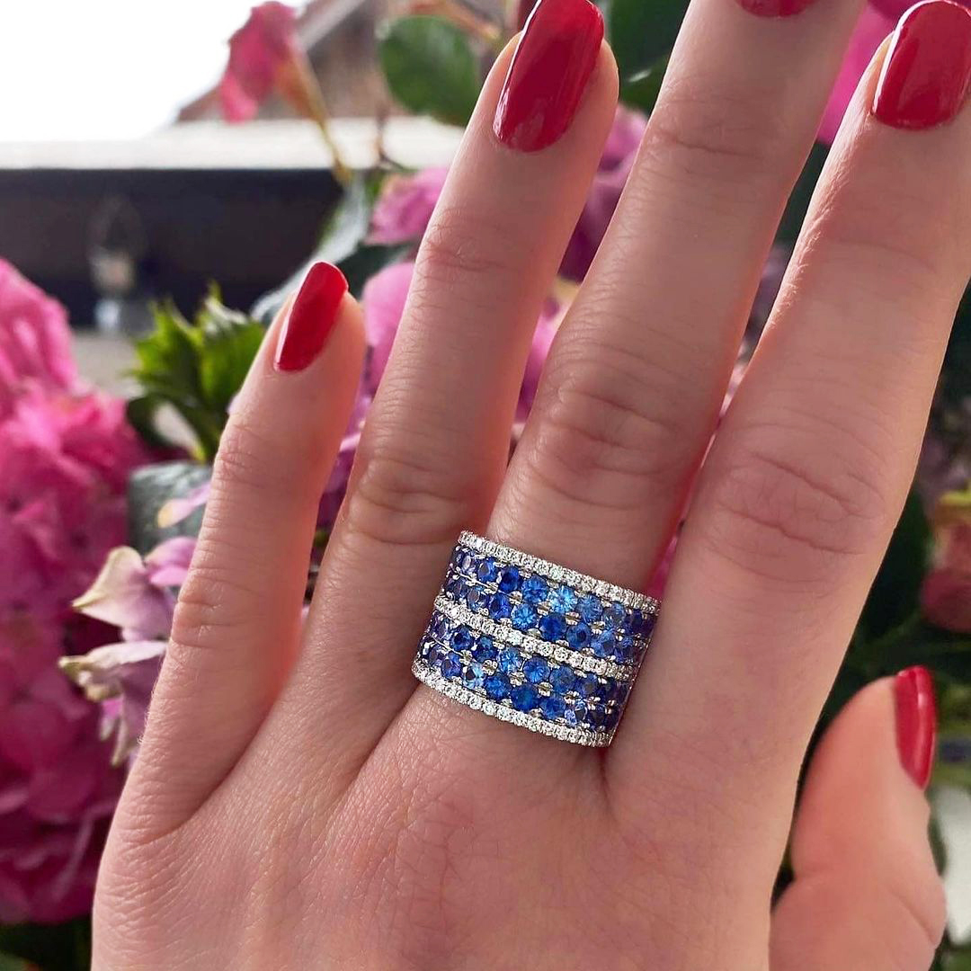 9.75ct Round Cut Blue Sapphire Eternity Ring