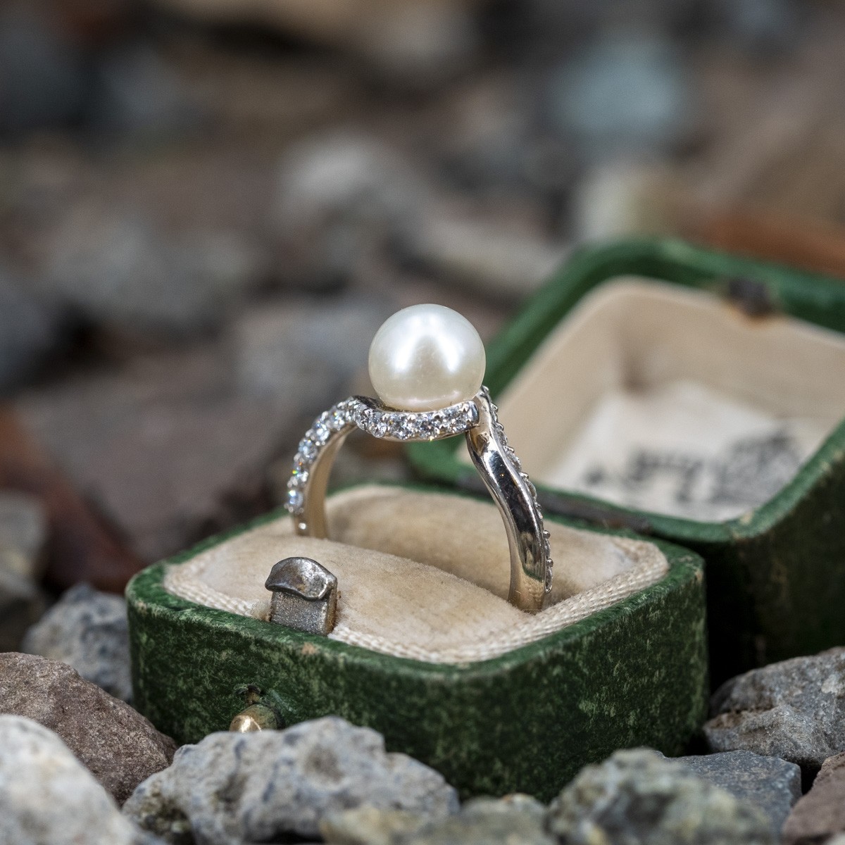 9mm Pearl Round Cut White Sapphire Engagement Ring