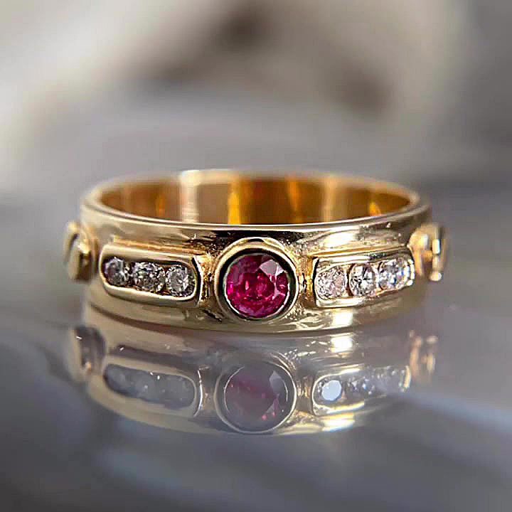 1ct Round Cut Ruby Sapphire Engagement Ring
