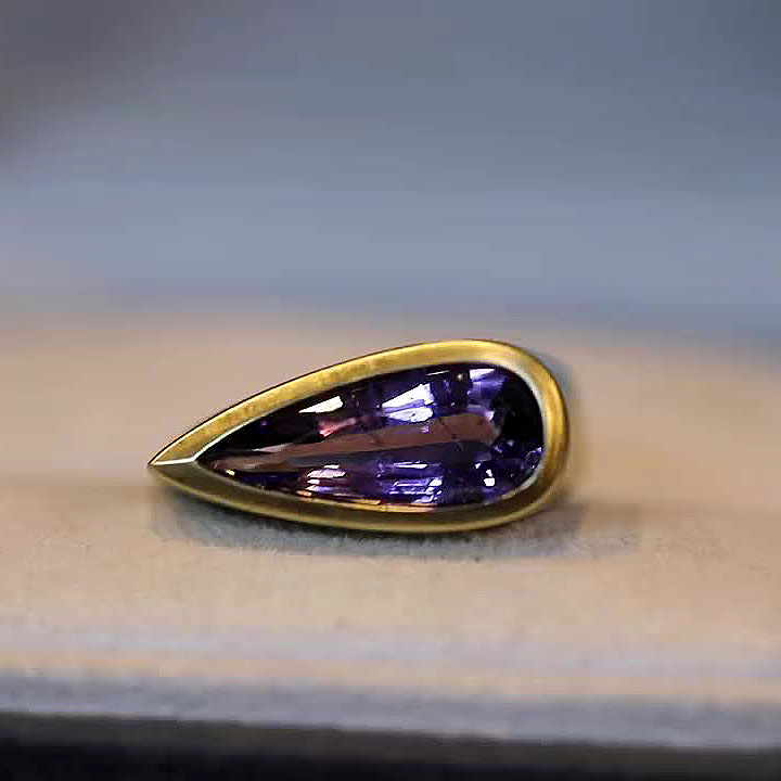 5.25ct Bezel Setting Pear Cut Amethyst Sapphire Engagement Ring