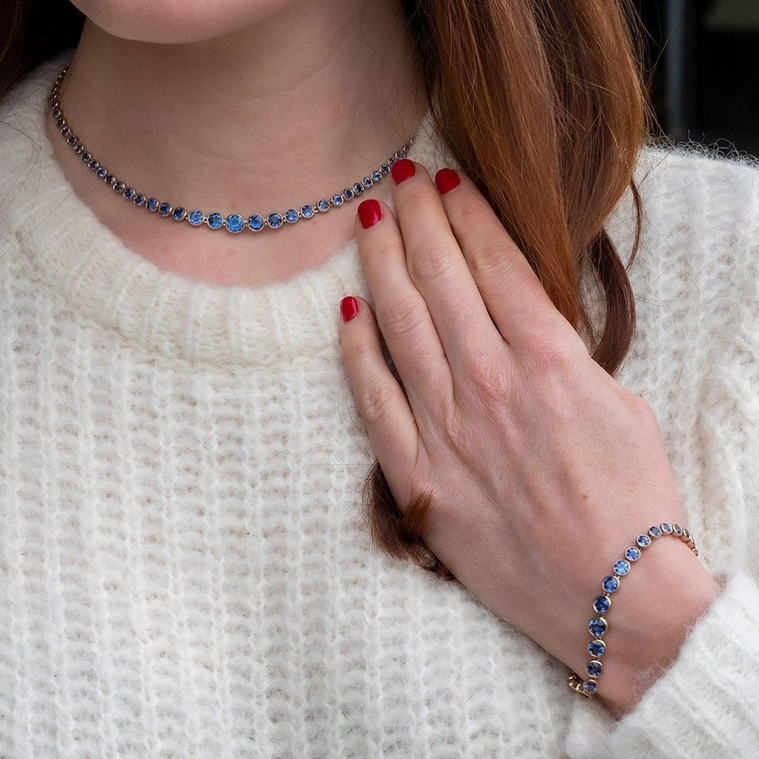 Round Cut Aquamarine Sapphire Necklace