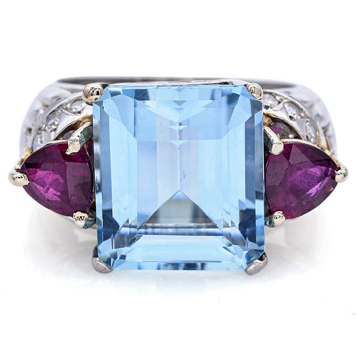 5ct Three-Stone Emerald Cut Aquamarine Sapphire Engagement Ring