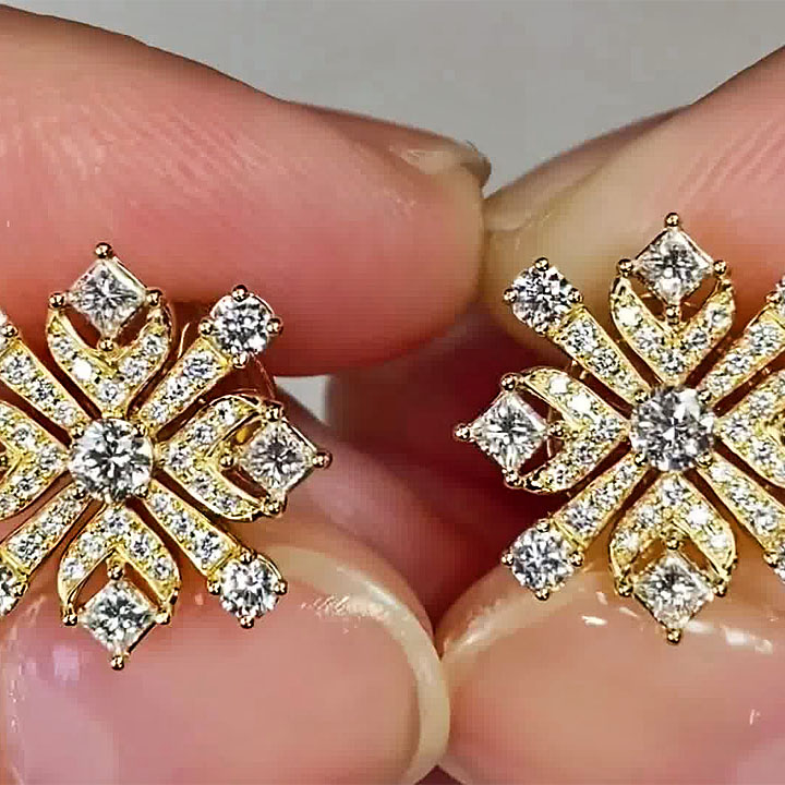 Snowflake Design Round&Princess Cut Stud Earrings