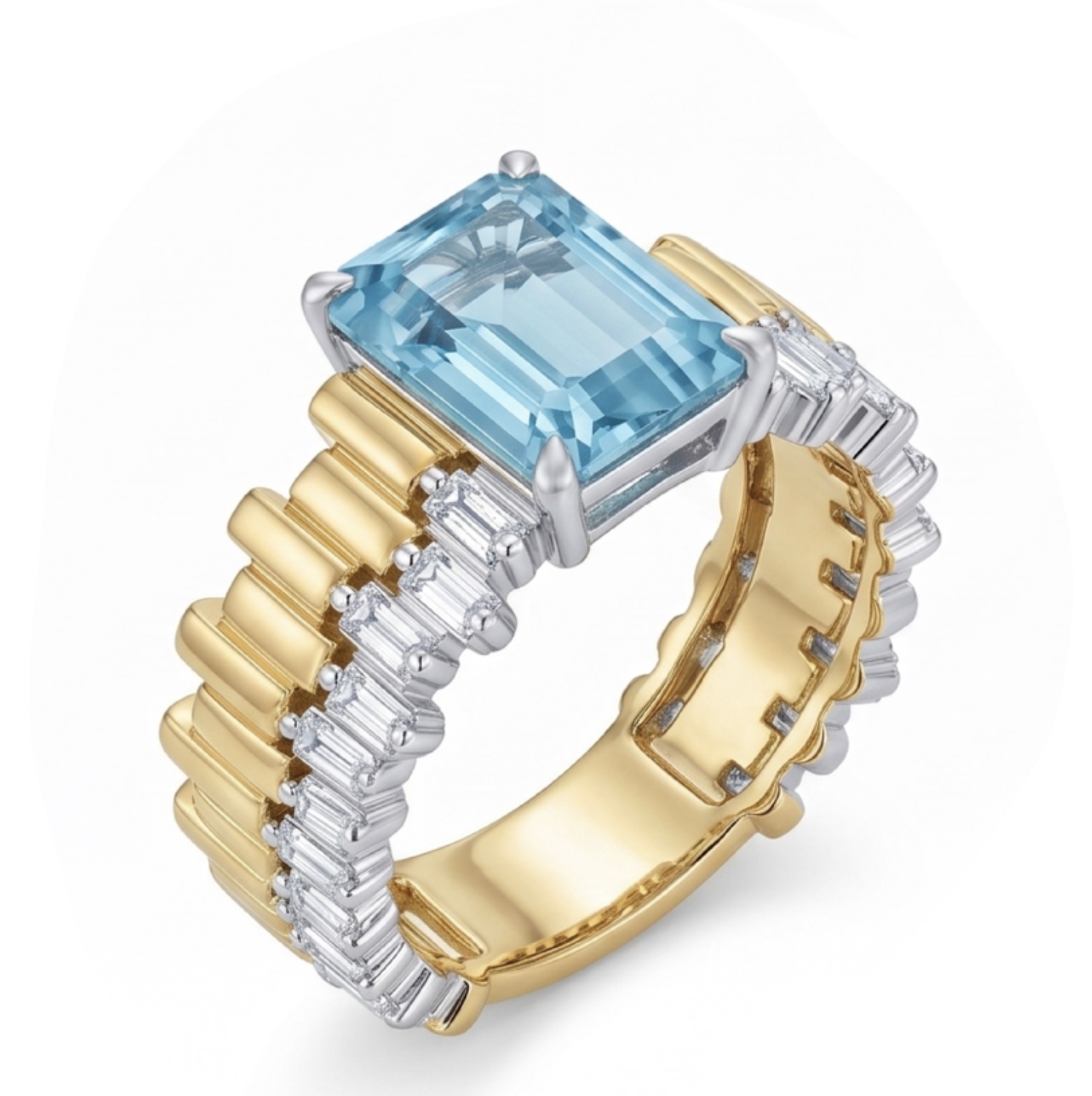 Original Design - 5ct Emerald Cut Aquamarine Sapphire Engagement Ring