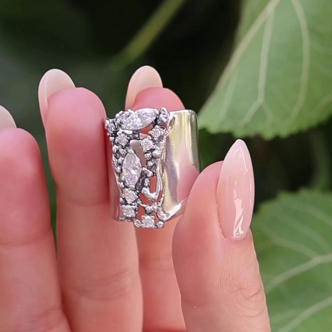 2.85ct Marquise&Round Cut White Sapphire Shield Ring