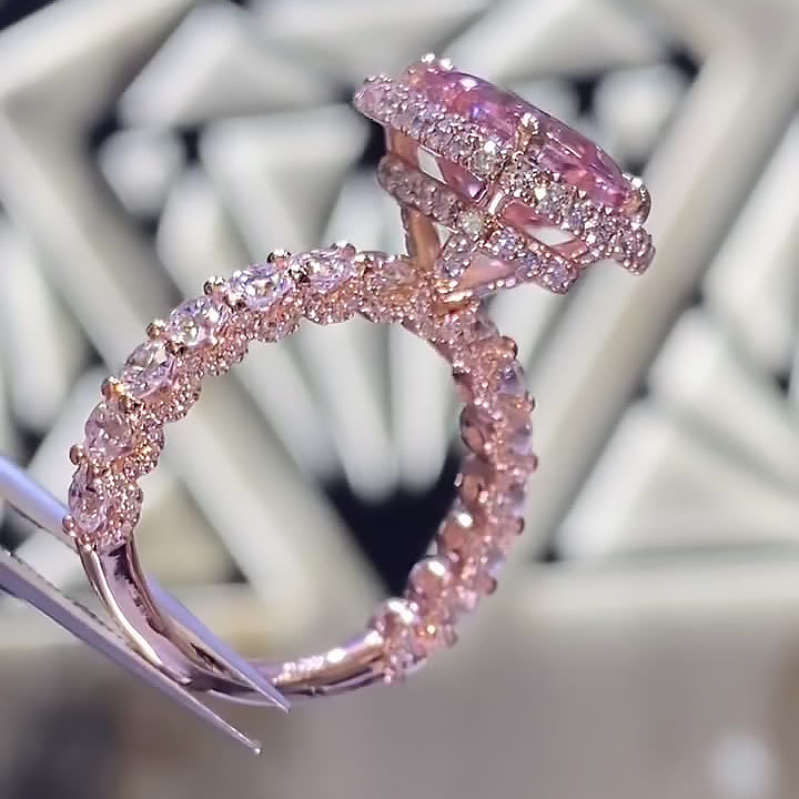 7ct Halo Emerald Cut Pink Sapphire Engagement Ring