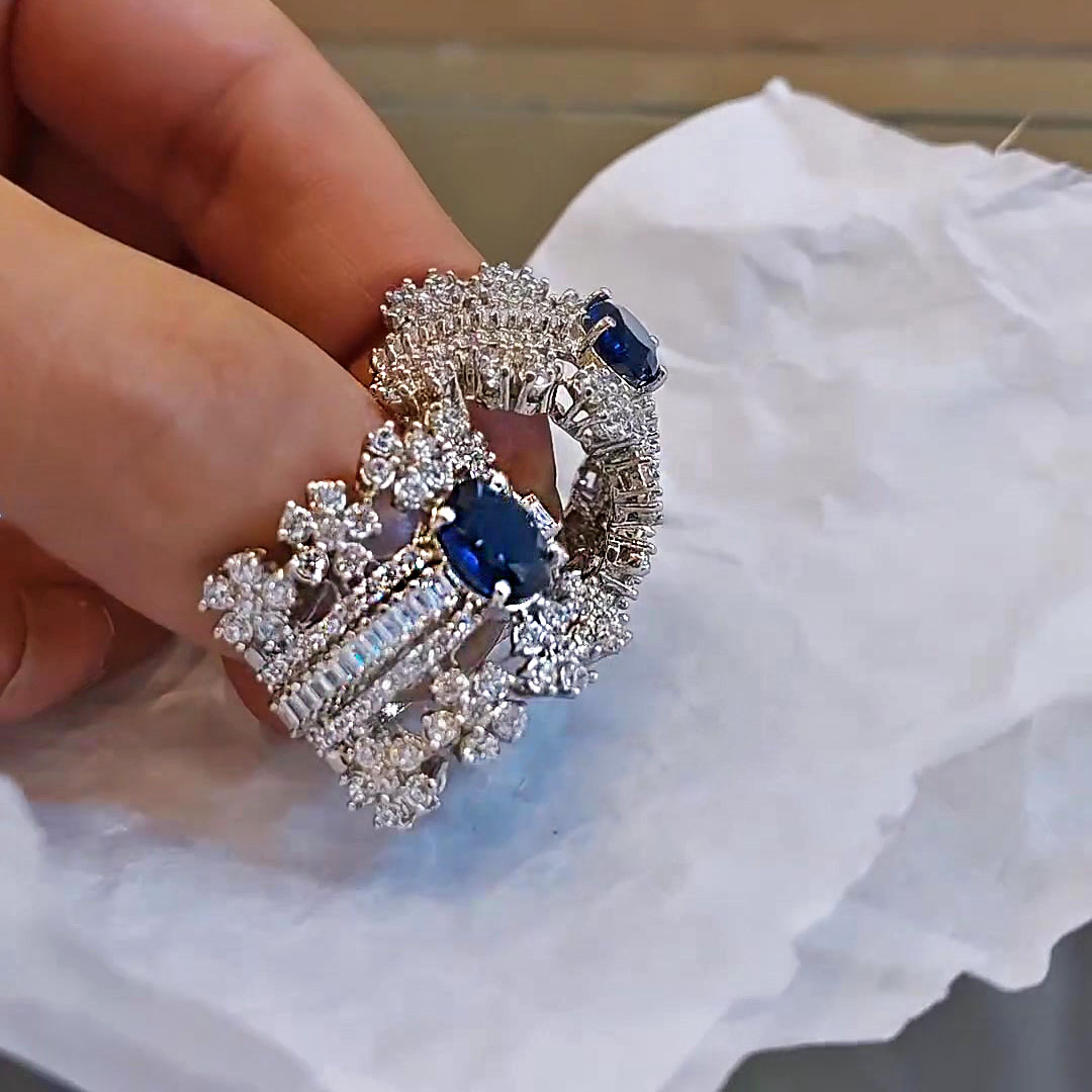 3ct Oval Cut Blue Sapphire Cocktail Ring