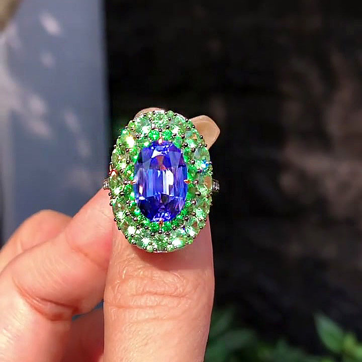 4ct Halo Oval Cut Blue Sapphire Cocktail Ring