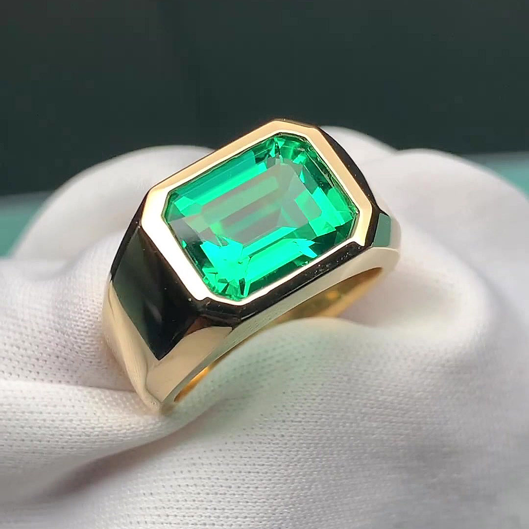 5ct Radiant Cut Emerald Sapphire Men's Engagement Ring