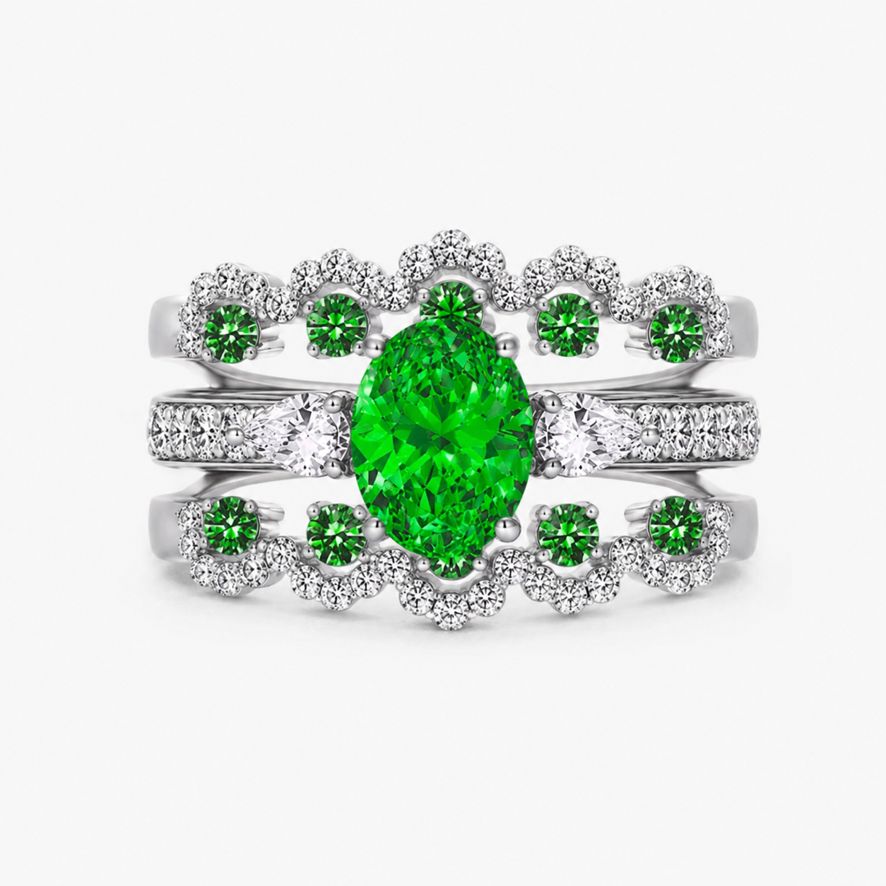 Original Design - 2ct Oval Cut Green Sapphire Wedding Set（2pcs）