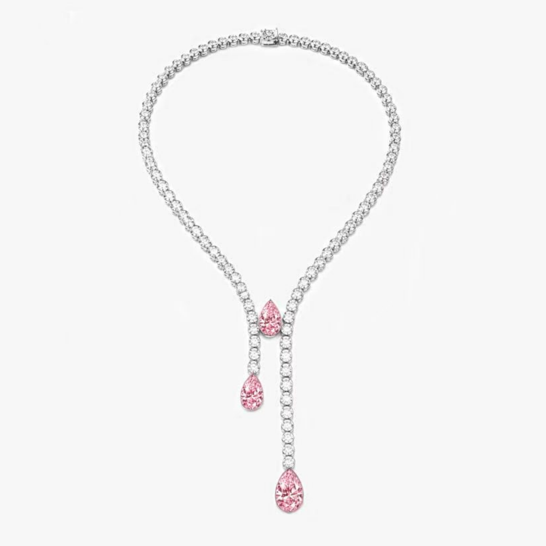 Original Design - Pear Cut Pink Sapphire & White Moissanite Necklace