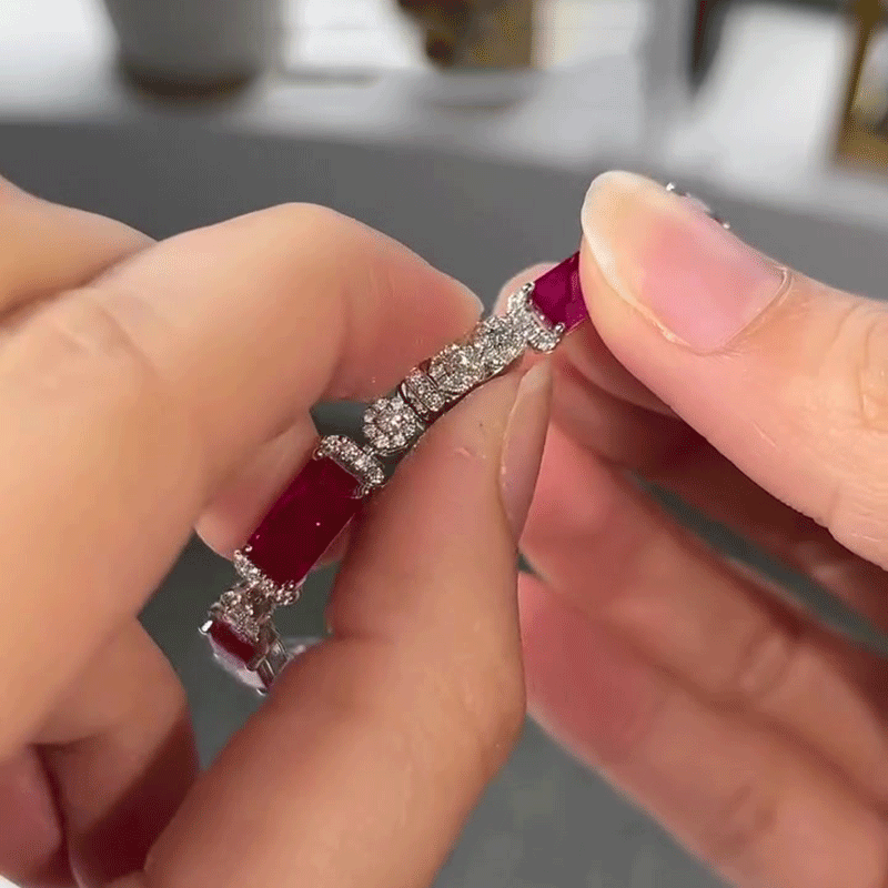 Emerald Cut Rose & Round Cut White Sapphire Bracelet