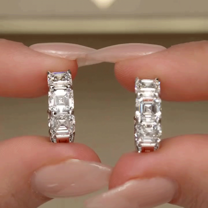 Classic Asscher Cut White Sapphire Hoop Earrings