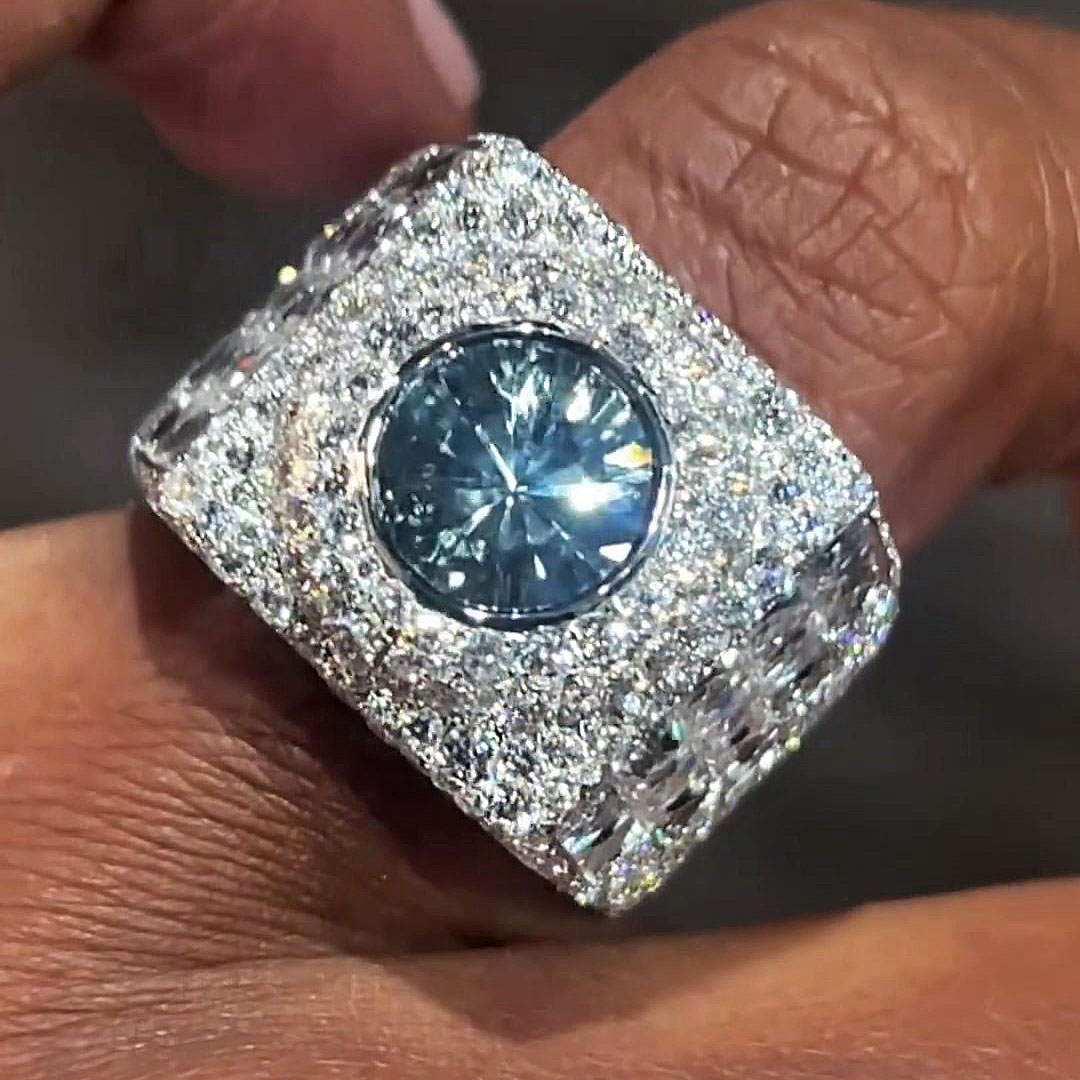 3ct Round Cut Aquamarine Sapphire Men's Engagement Ring