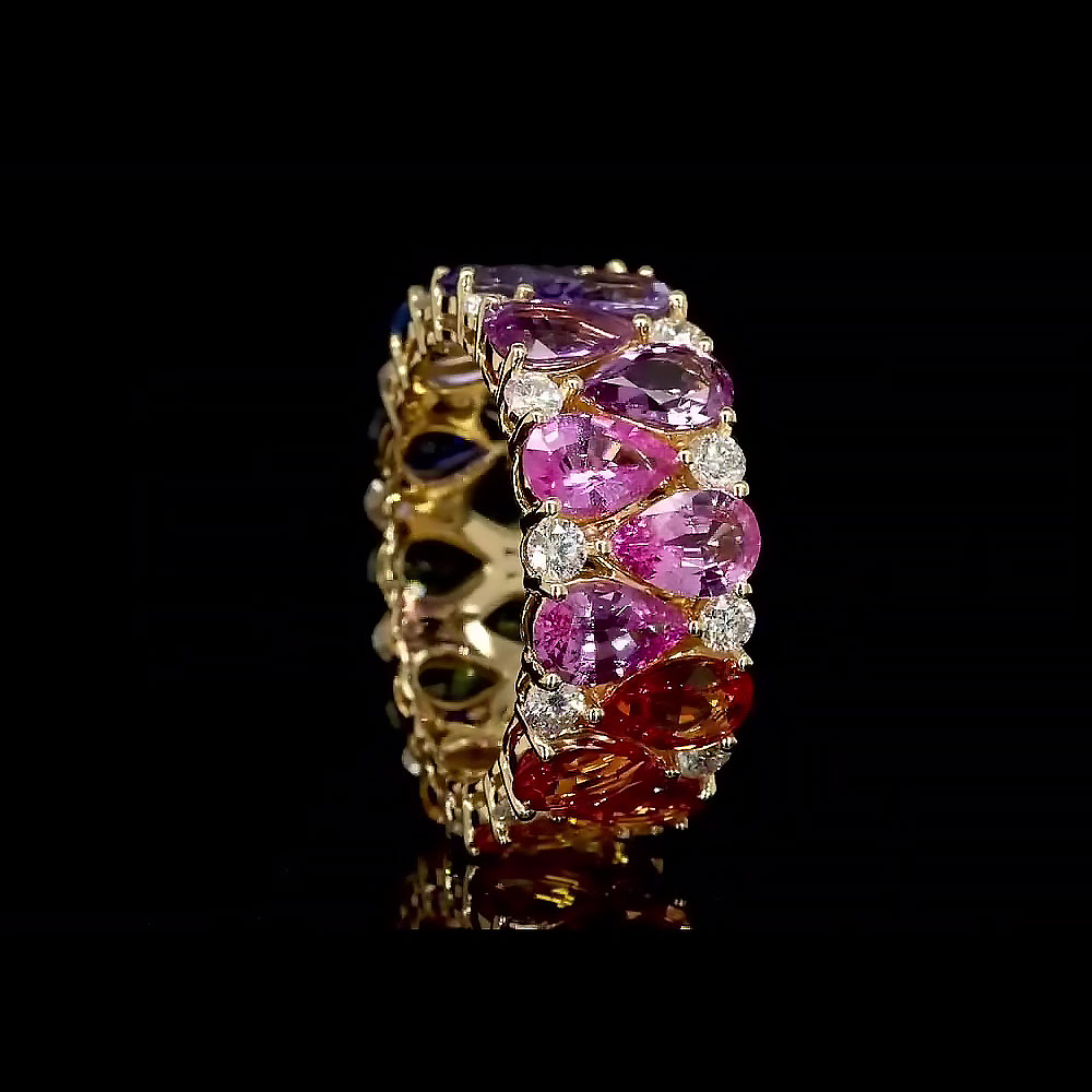 8.75ct Pear Cut Rainbow Sapphire Eternity Ring
