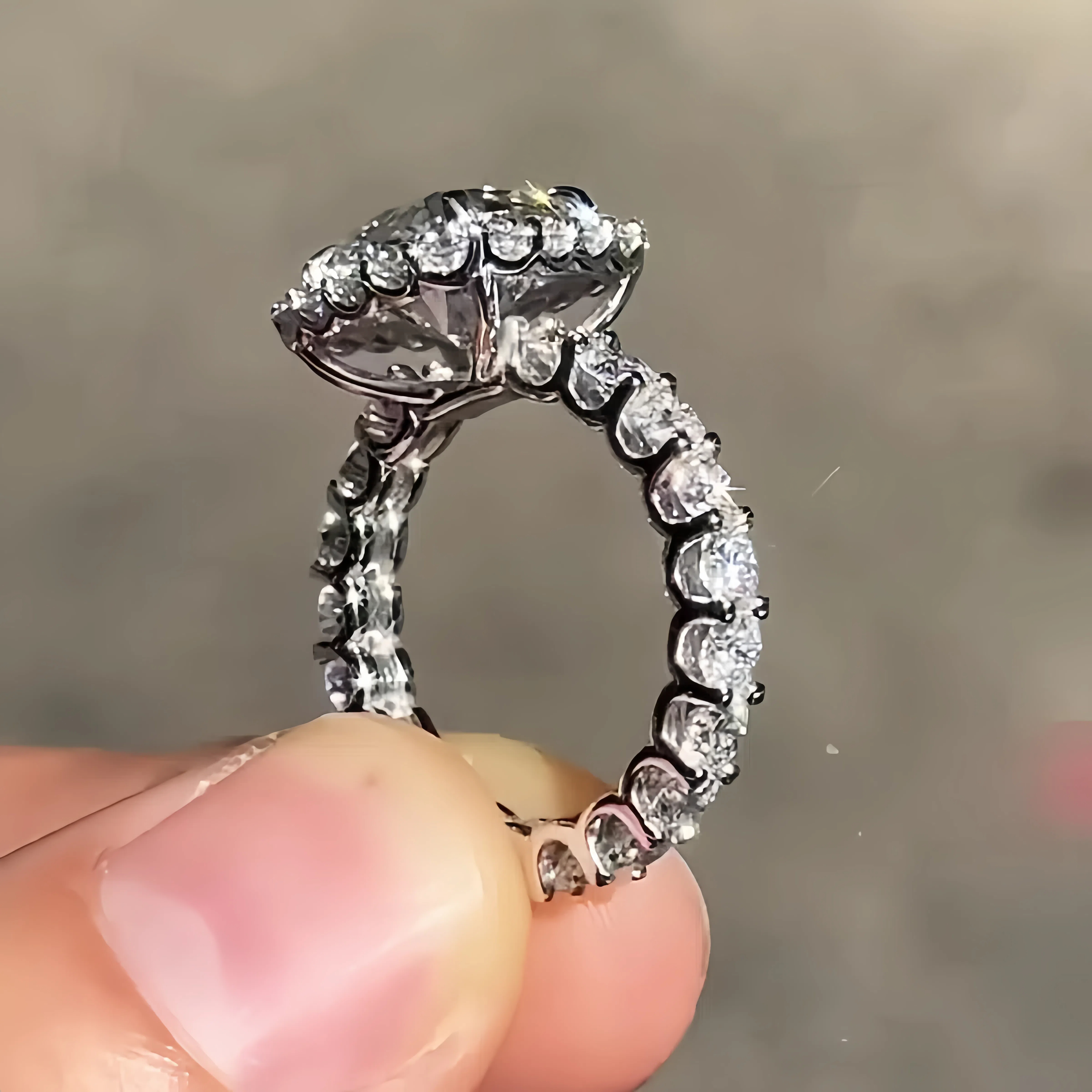 5ct Halo Cushion Cut White Sapphire Engagement Ring