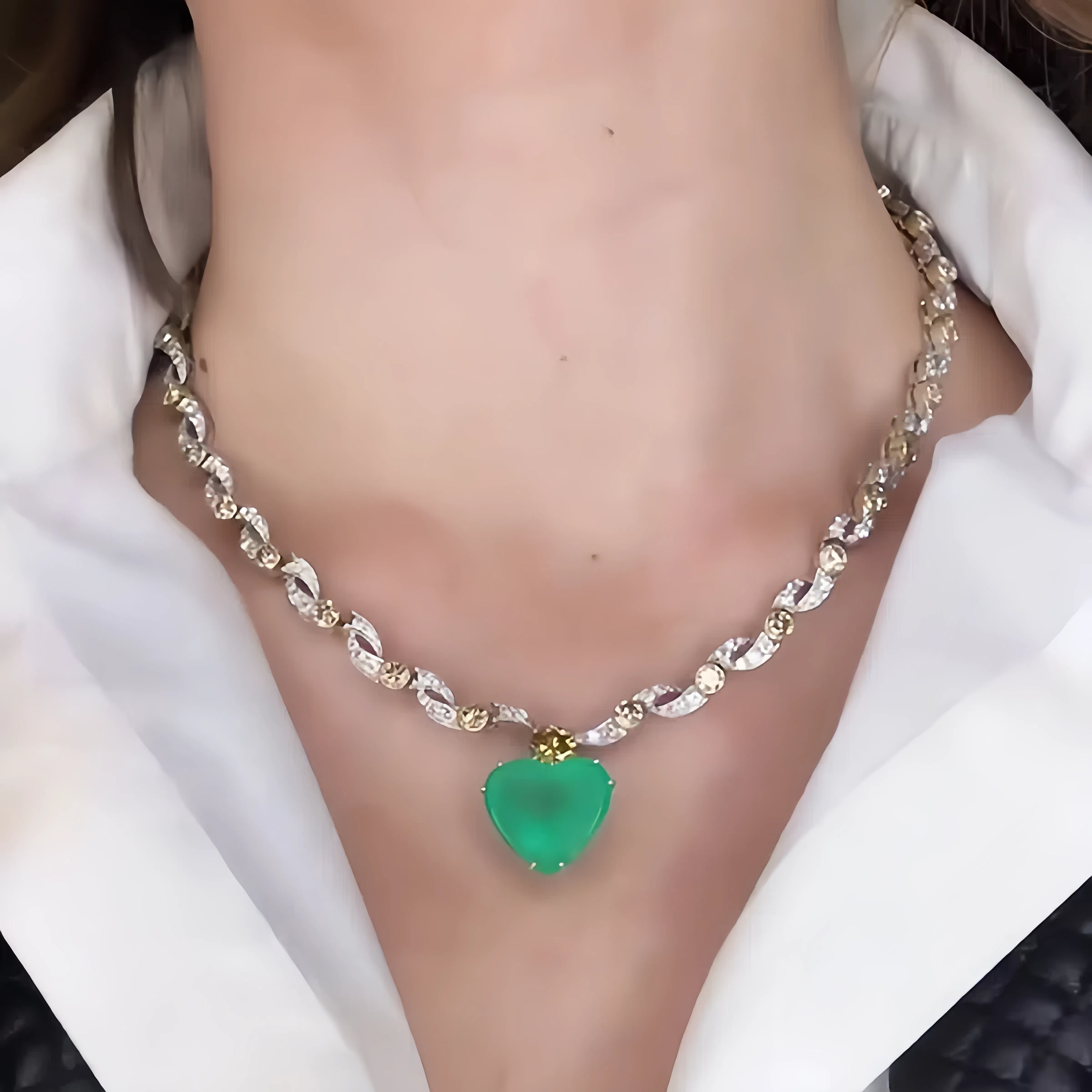 Stunning Heart Cut Emerald Sapphire Pendant Necklace