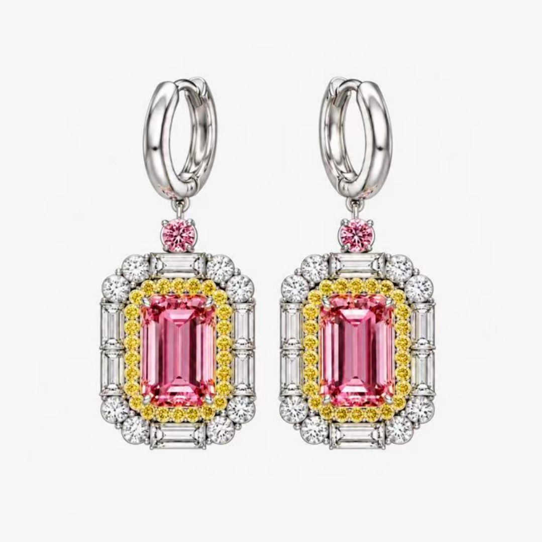 Original Design - Emerald Cut Pink / Aquamarine Sapphire Dangle Earrings - 1 Pair(2 Color Options)