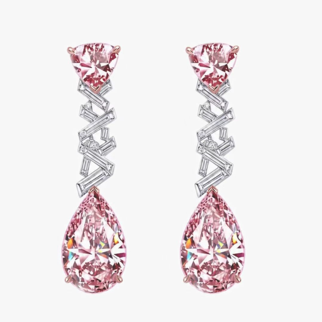 Original Design - Pear Cut Pink Sapphire Dangle Earrings