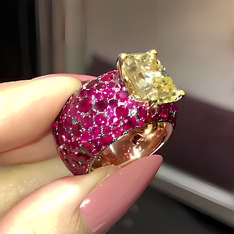 Pave Setting 6ct Radiant Cut Yellow Sapphire Cocktail Ring