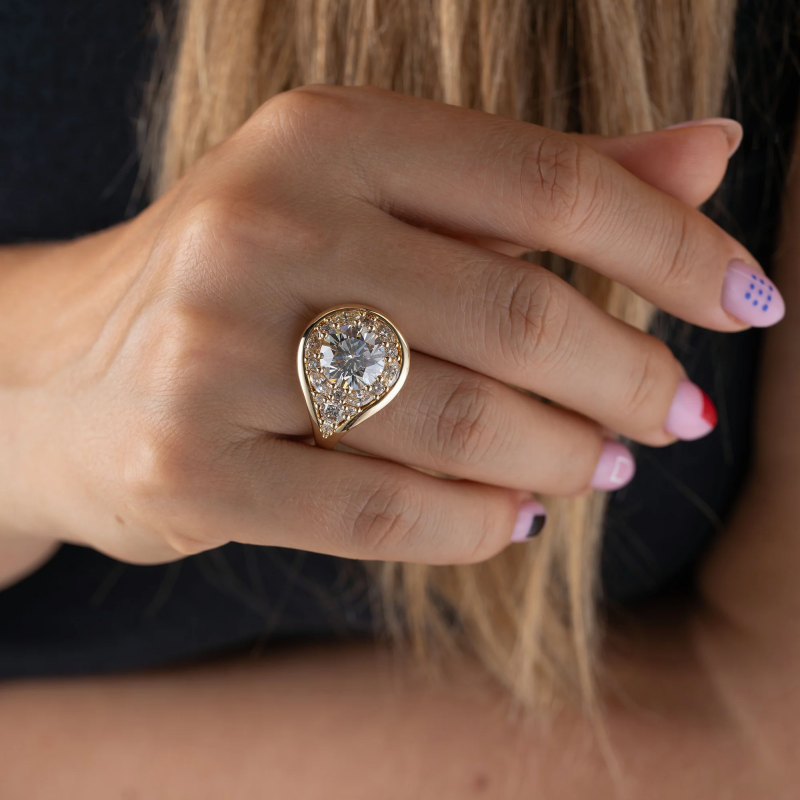 Classic 3ct Round Cut White Moissanite Halo Engagement Ring