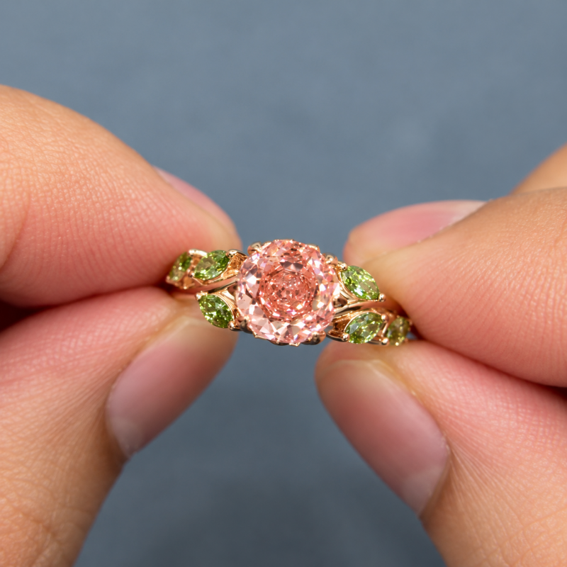 3.25ct Round Rose Cut White / Morganite Sapphire Engagement Ring (2 Color Options)