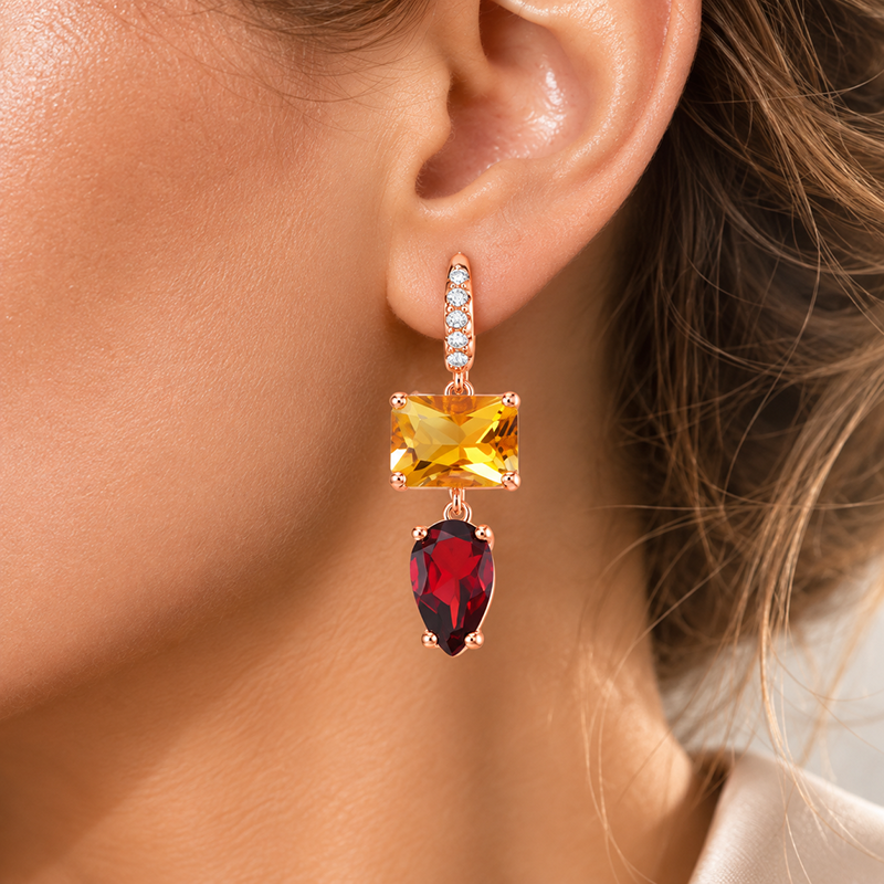 Multi-Cut Yellow Sapphire / Moss Agate Pendant Dangle Earring(Two Styles Available)