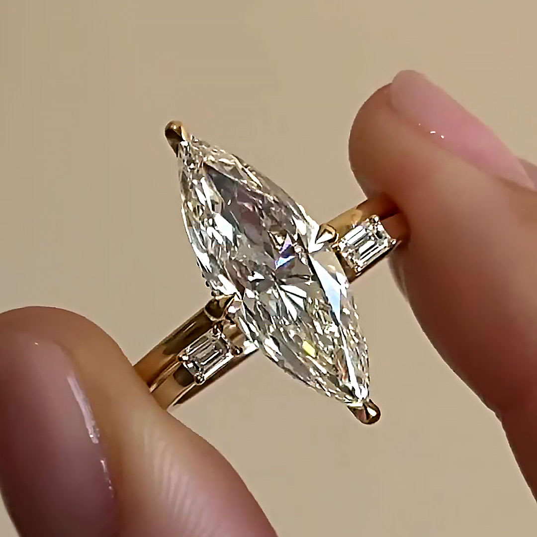 4ct Marquise Cut White Sapphire Wedding Set