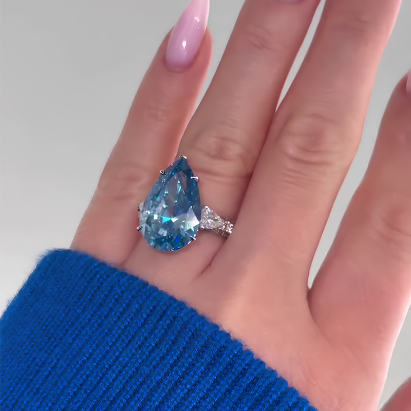 8ct Three-stone Pear Cut Blue Sapphire Engagement Ring