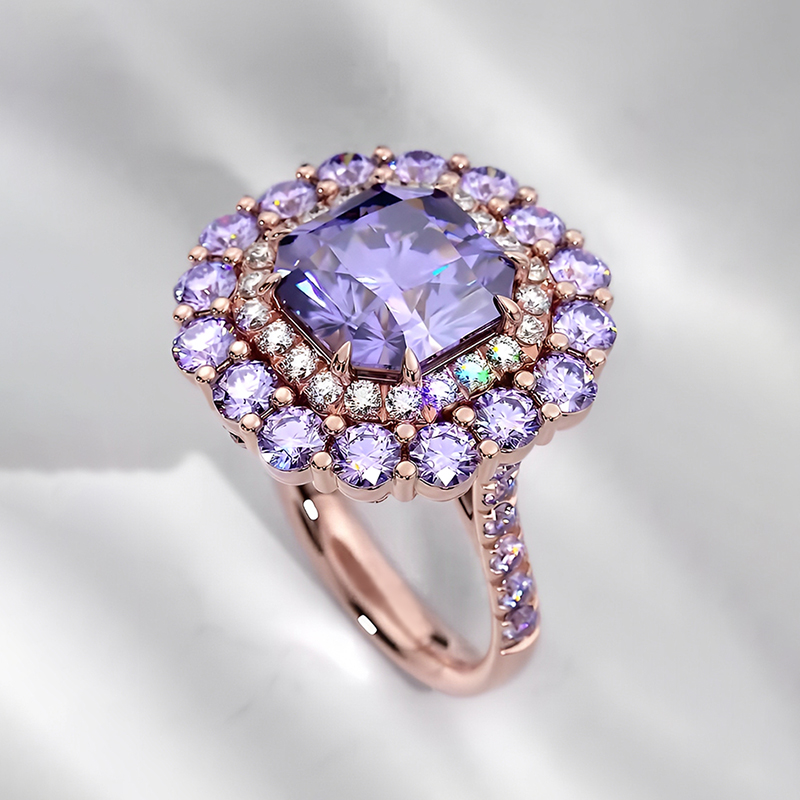 Double Halo 3ct Radiant Cut Amethyst Sapphire Engagement Ring