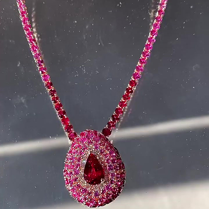 Pear Cut Ruby Sapphire Necklace