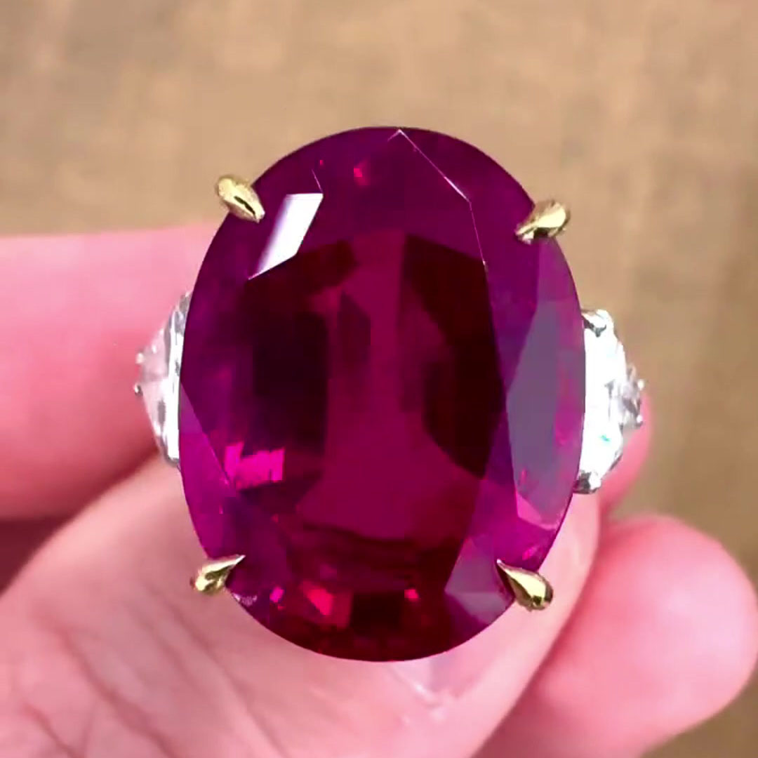 6ct Three-stone Oval Cut Ruby Sapphire Engagement Ring