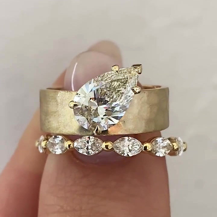 3ct Pear Cut White Sapphire Wedding Set