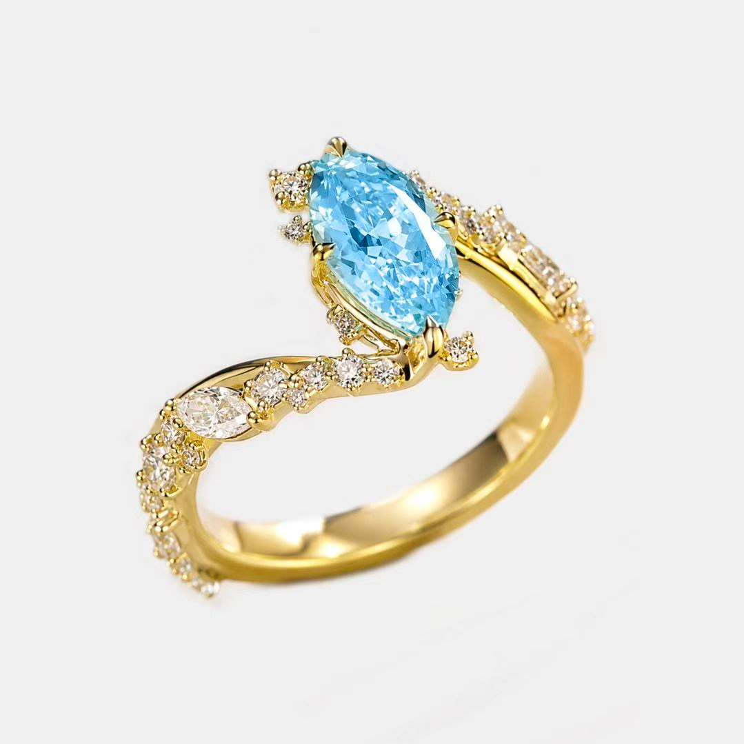 3ct Marquise Cut Fancy Aquamarine Sapphire Engagement Ring