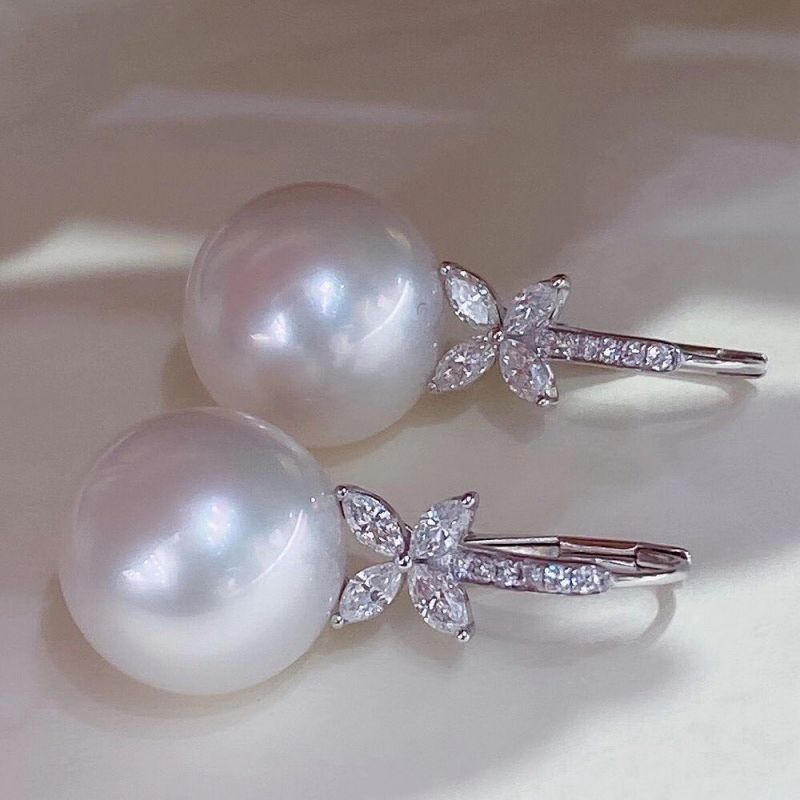 Round&Marquise Cut Pearl Drop Earrings