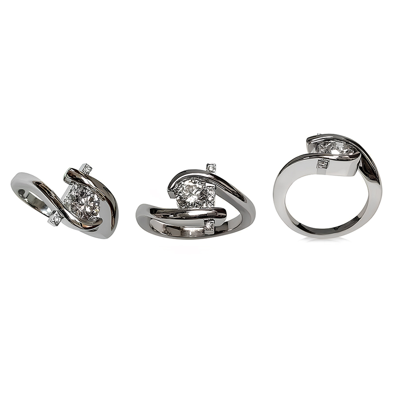 D-Shank 3ct Round Cut White Sapphire Engagement Ring